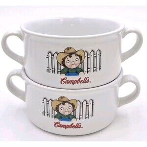 Campbell's Soup Cup Mug Bowl With Dual Handles 2001 Houston Harvest Set Of 2